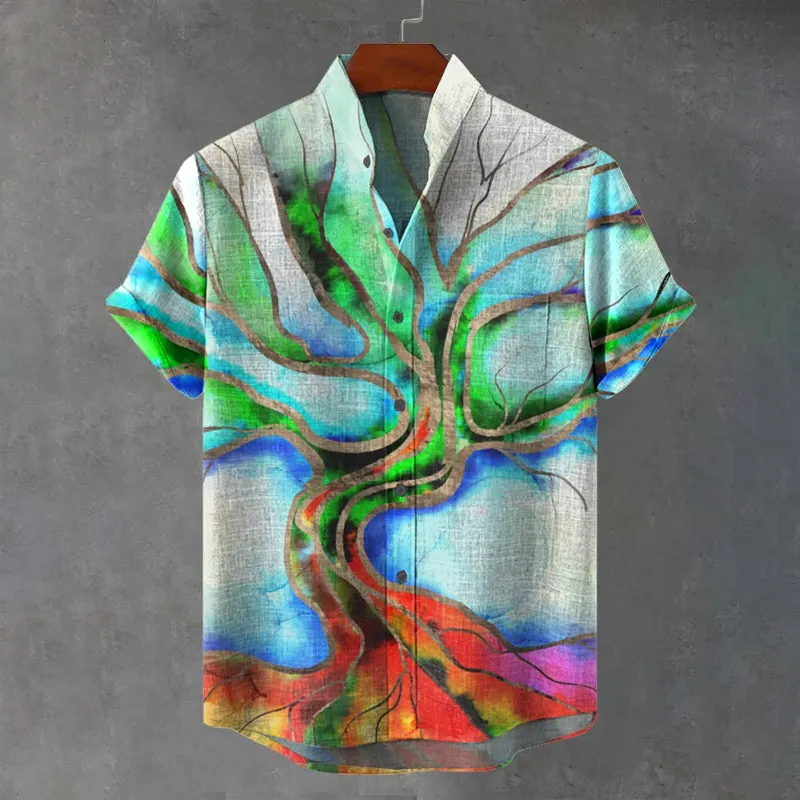 Abstract Art Print Casual Short Sleeve Shirt