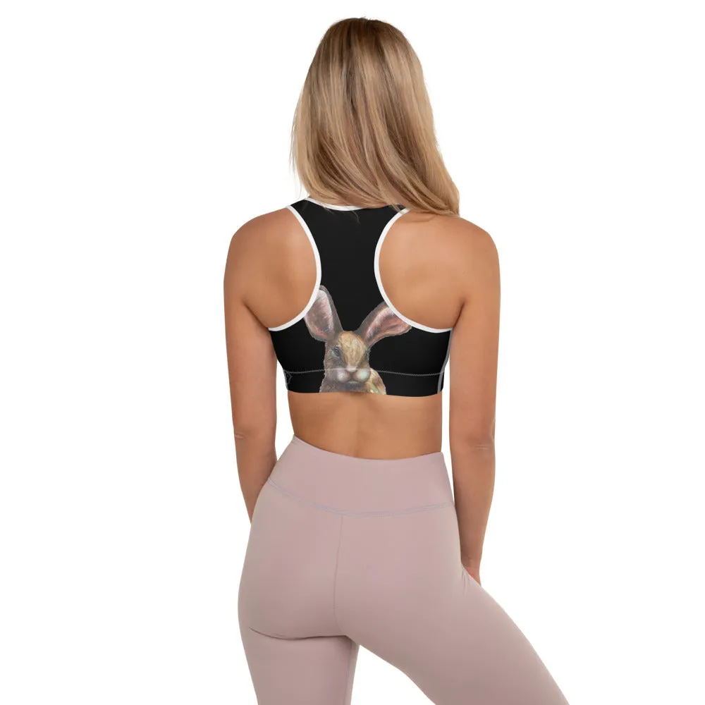 Black  Padded Sports Bra with Bunny