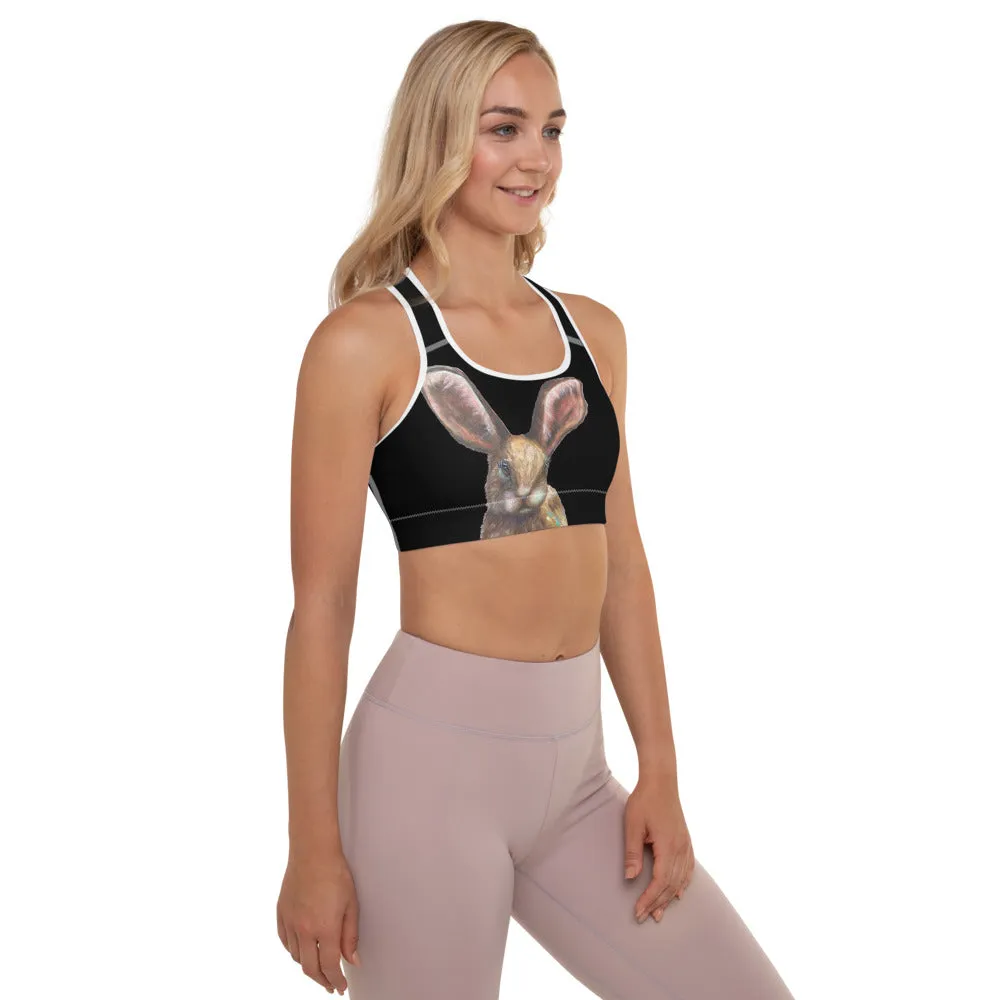 Black  Padded Sports Bra with Bunny