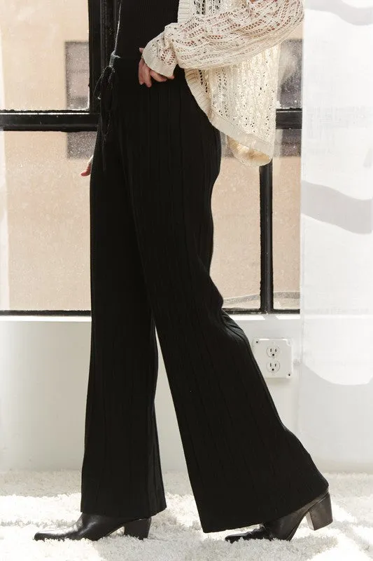 Black Tied Wide Leg Knit Pants