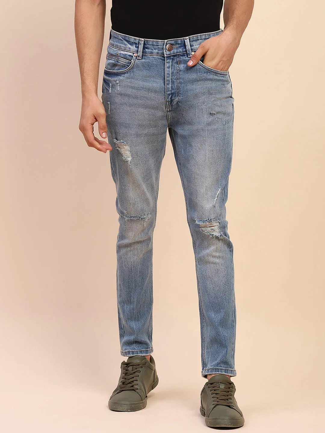 Camla Barcelona Light Wash Ripped Whiskered Cotton Blue Denim