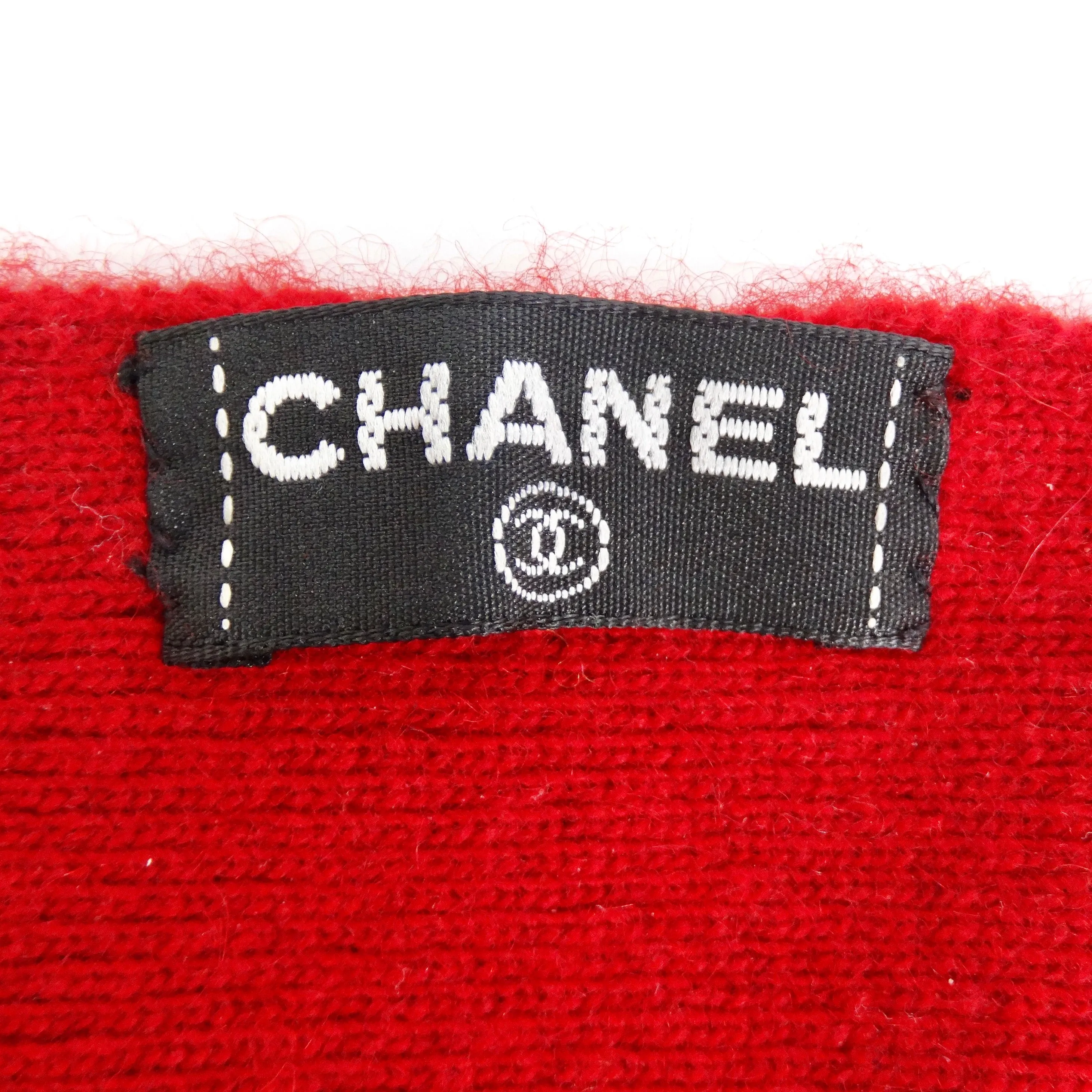 Chanel 90s Red Cashmere Pocket Scarf