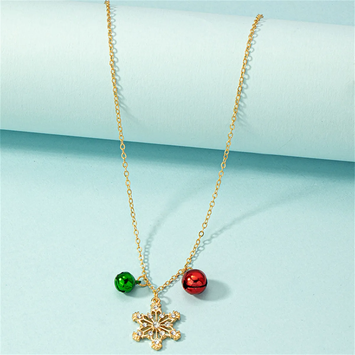 Cubic Zirconia & 18K Gold-Plated Snowflake Bell Pendant Necklace