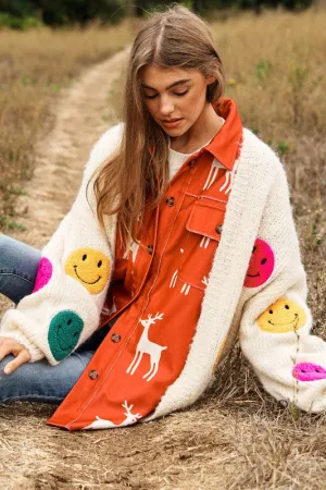 Davi & Dani The Fuzzy Smile Long Bell Sleeve Knit Cardigan