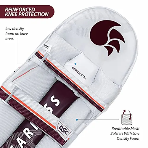 DSC 1500387 Leather Intense Rage Cricket Batting Legguard Men's Right - White, red