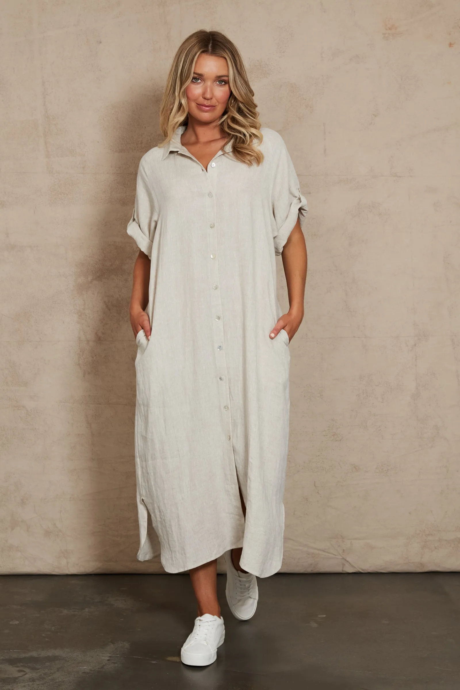 Eb & Ive Studio luxe linen Shirt Dress in Tusk