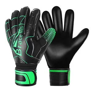 Goalie Gloves with Fingersaves, Black 3 3MM Latex Soccer Gloves Goalkeeper Glove for Youth Kids Adult(Black-Green 10)