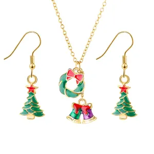 Green Enamel & 18K Gold-Plated Bell Pendant Necklace & Earrings