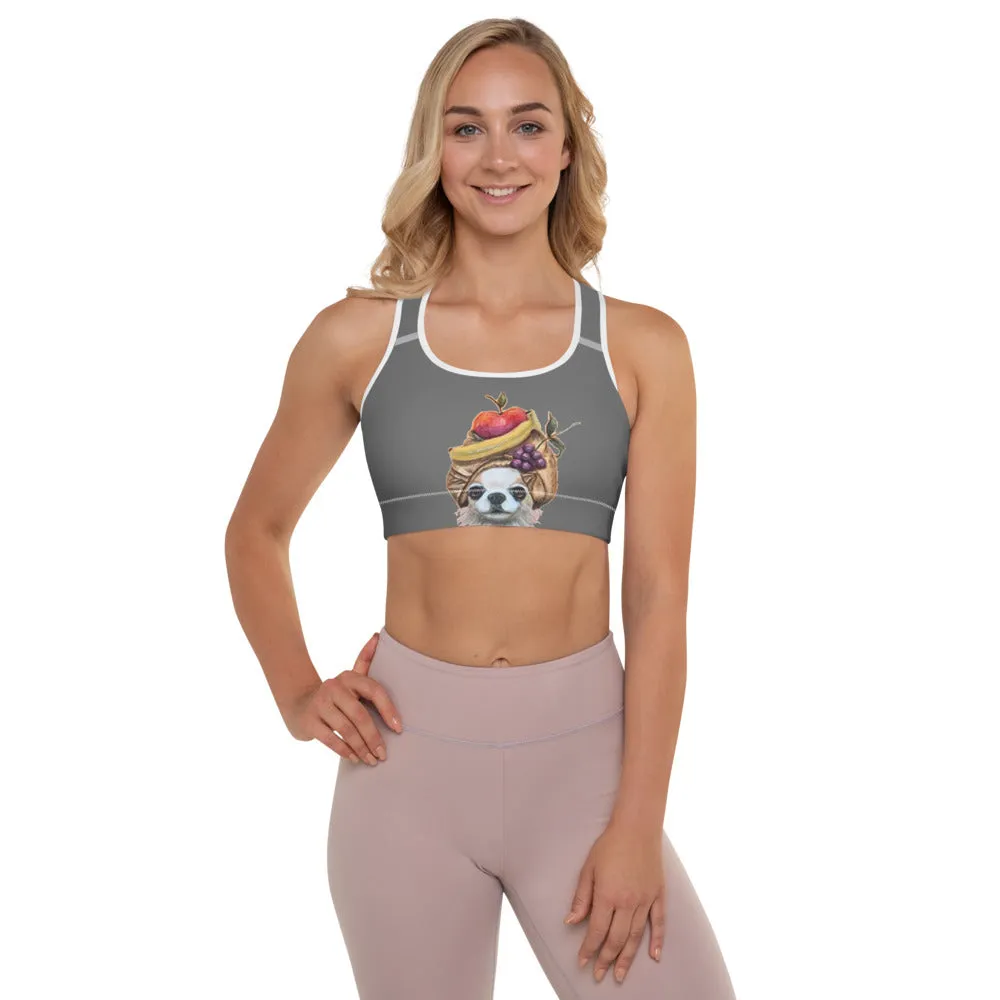 Grey Padded "Poms & Frenchies" Sports Bra