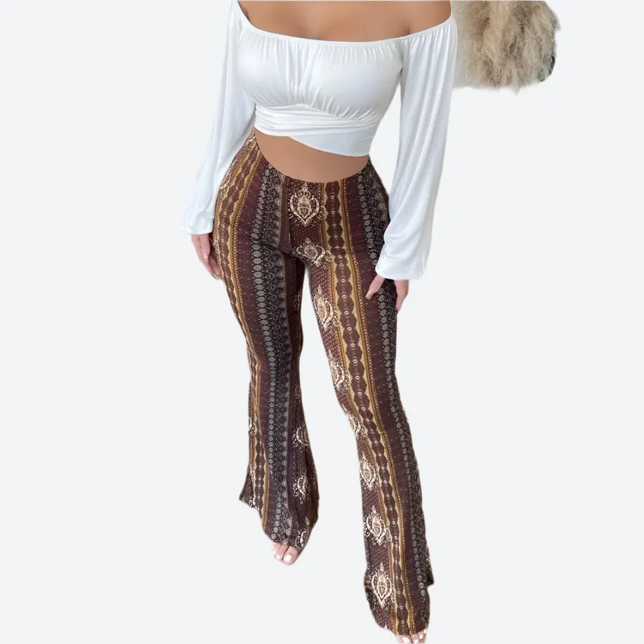 High-Waist Boho Flared Leg Pants