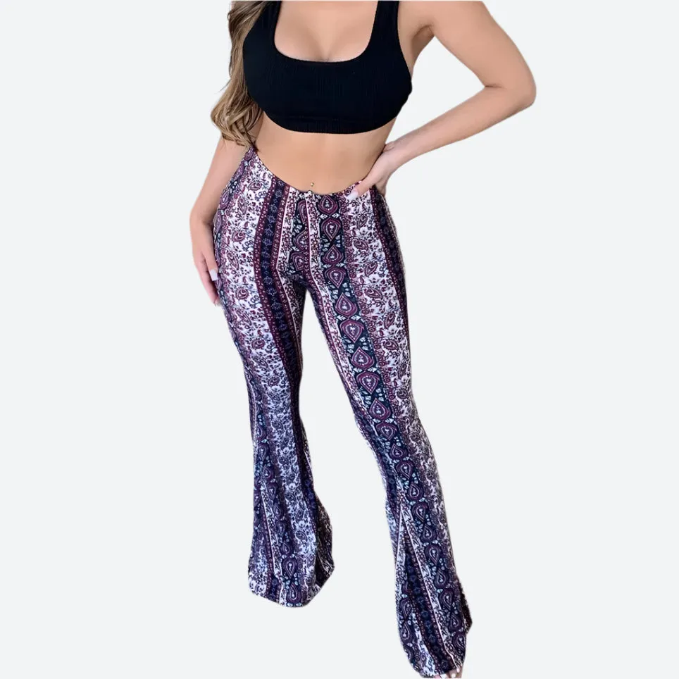 High-Waist Boho Flared Leg Pants