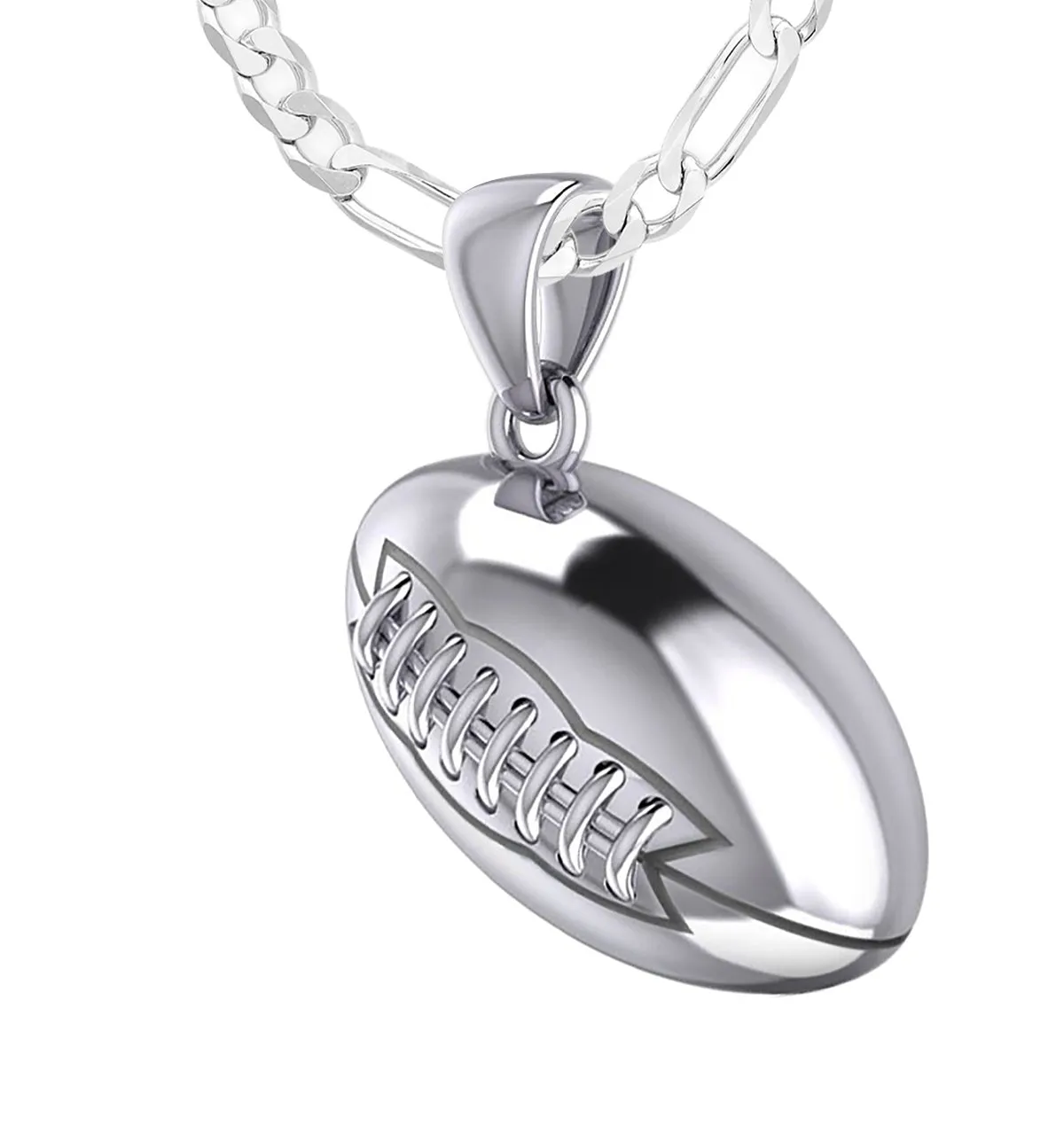 Large 925 Sterling Silver 3D Football Pendant Necklace, 20mm