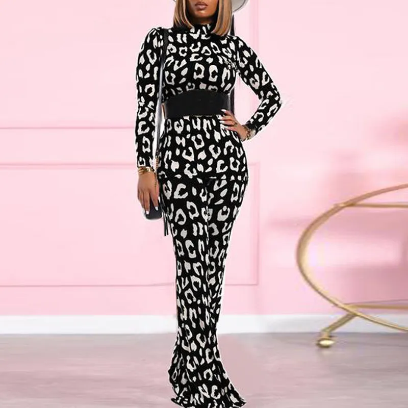Long Sleeve Print Top & Bell Bottom Pants Set