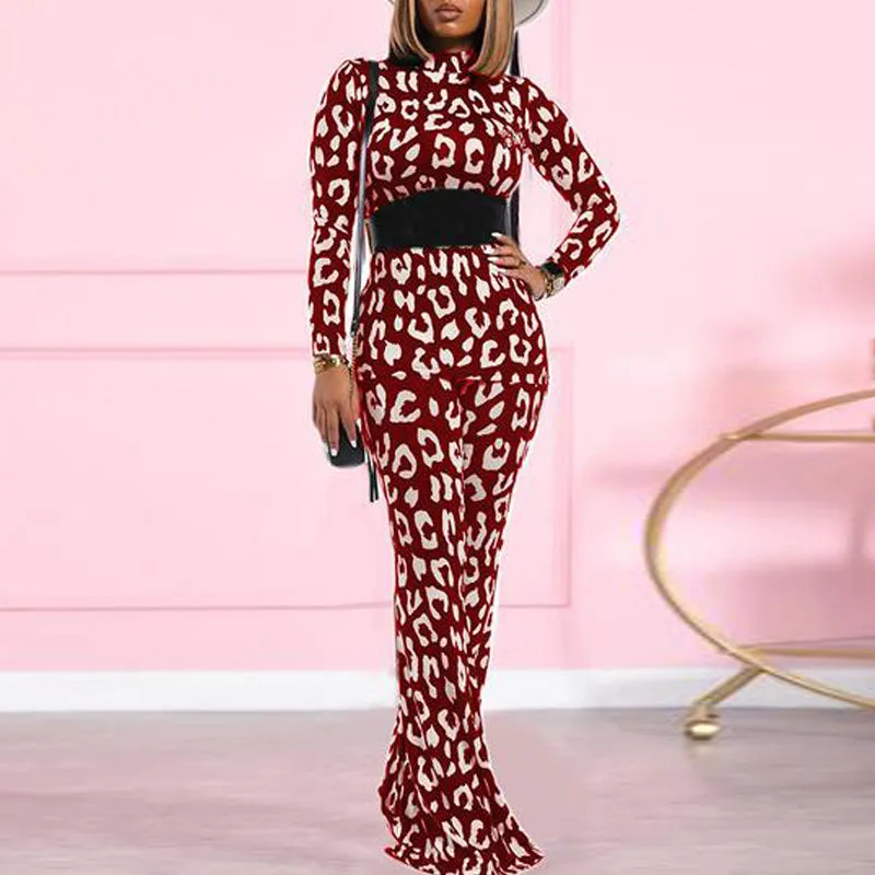 Long Sleeve Print Top & Bell Bottom Pants Set