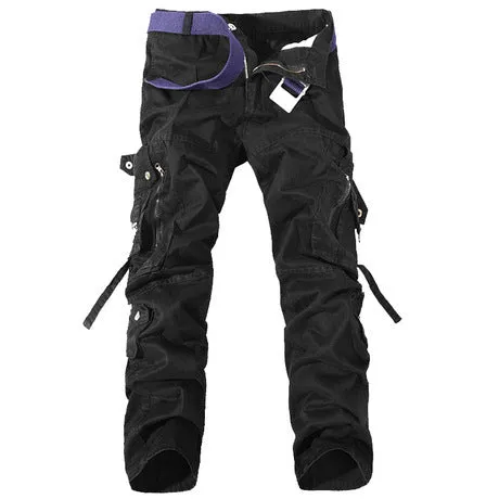Men's Casual Ankle Strap Multiple Pockets  Pants Straight Cotton