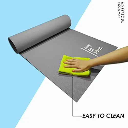 MYFITSOUL 6MM YOGA MAT SOFT & THICK, Yoga Mat for WOMEN MEN with Carry Strap, Exercise Yoga Mat (Grey - Square Cut)