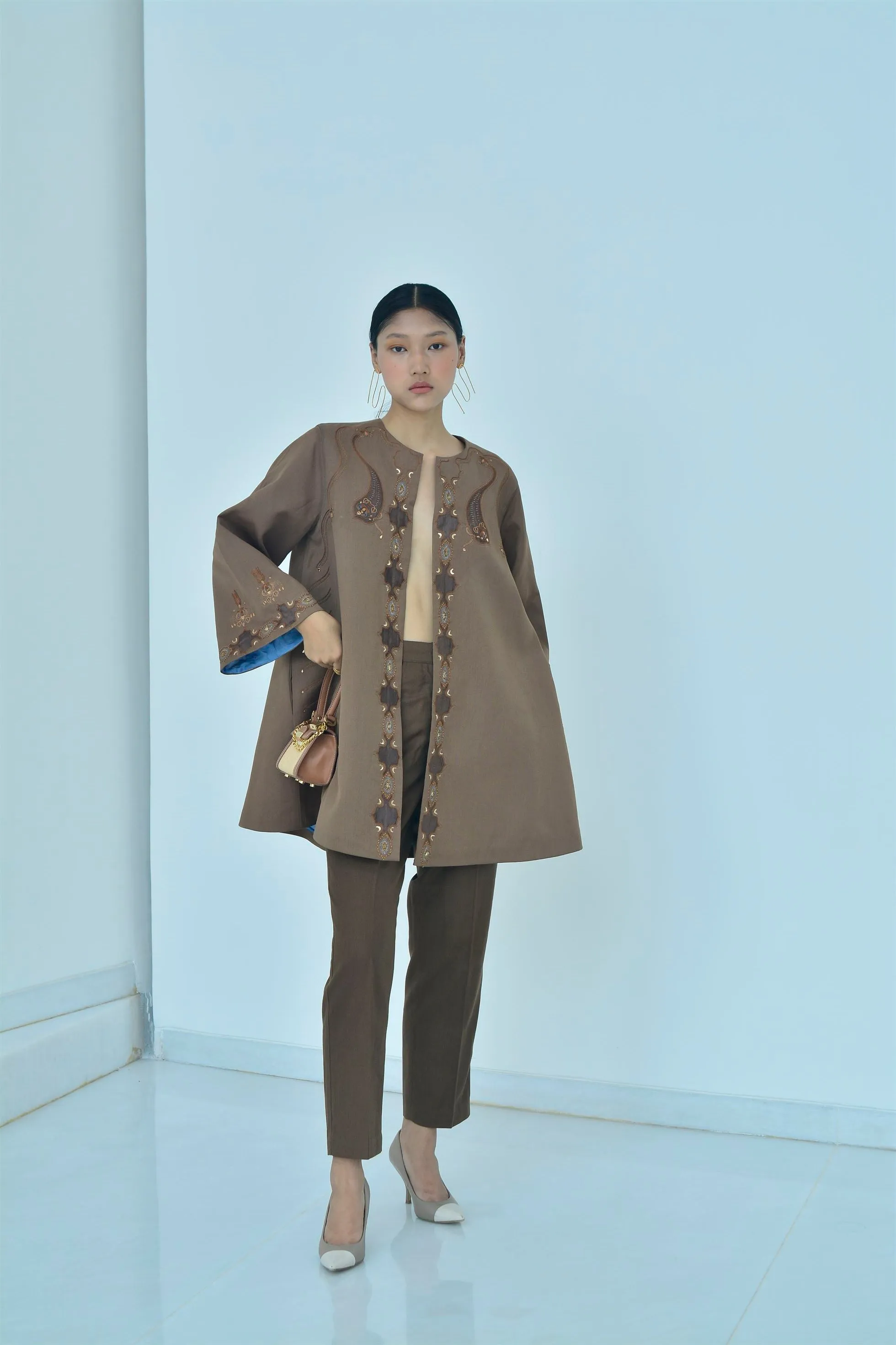New Season Summer to Fall 2024-Jacket Coat Embellished Fine Wool Brown-TB/SW/046-Suzanne-Fashion Edit Hemji