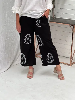 Niylah Swirl Black Linen Pants