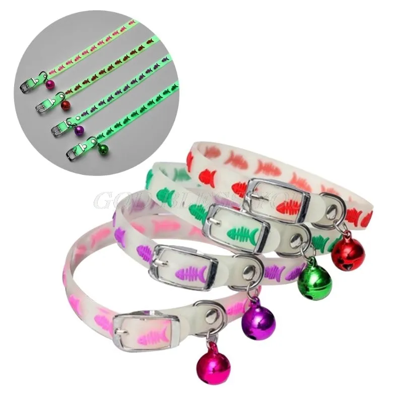 Pet Glowing Collars with Bells | Glow at Night Dogs Cats Necklace