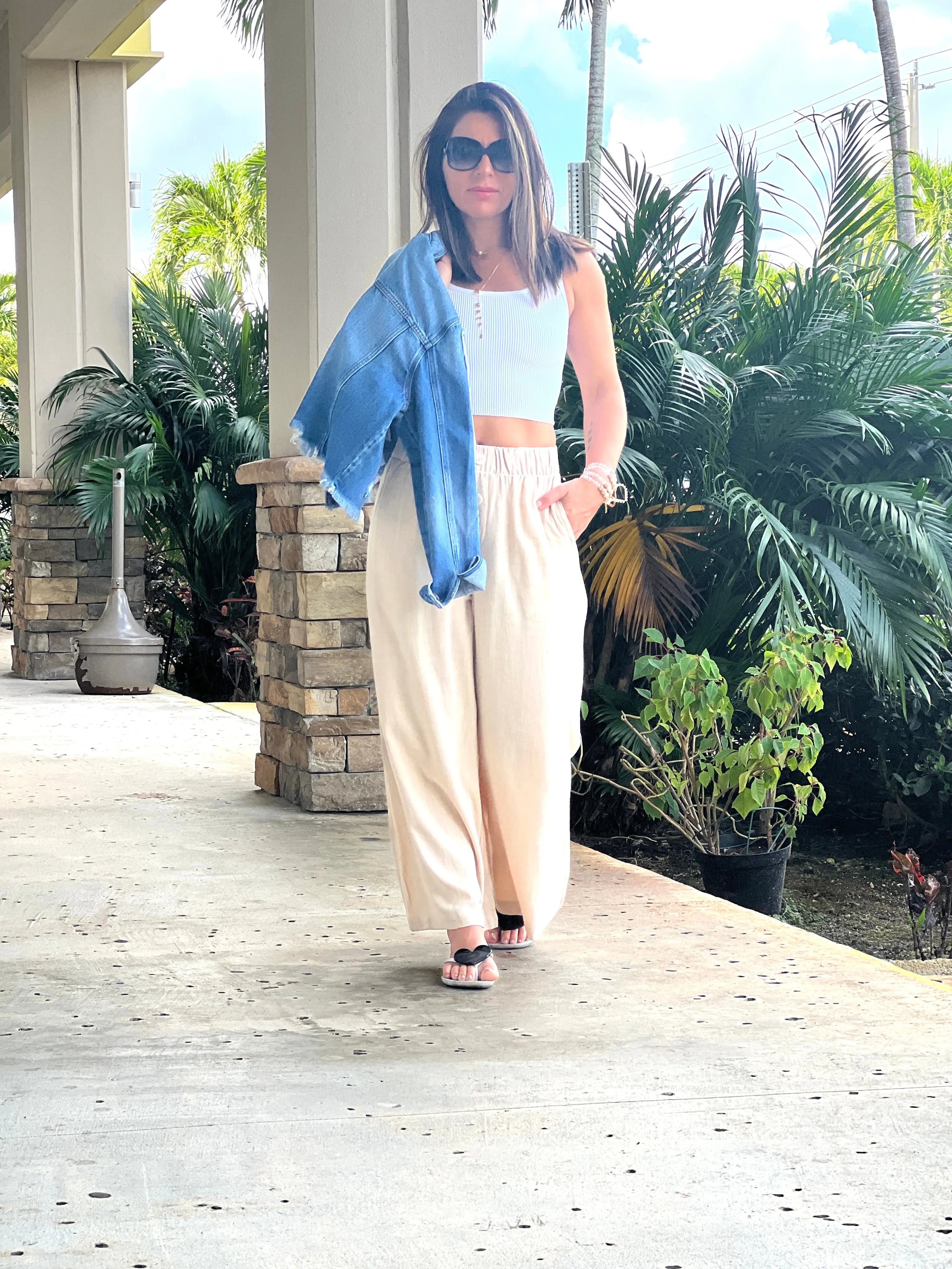 "Sara" Linen Elastic Waist Pants Pants
