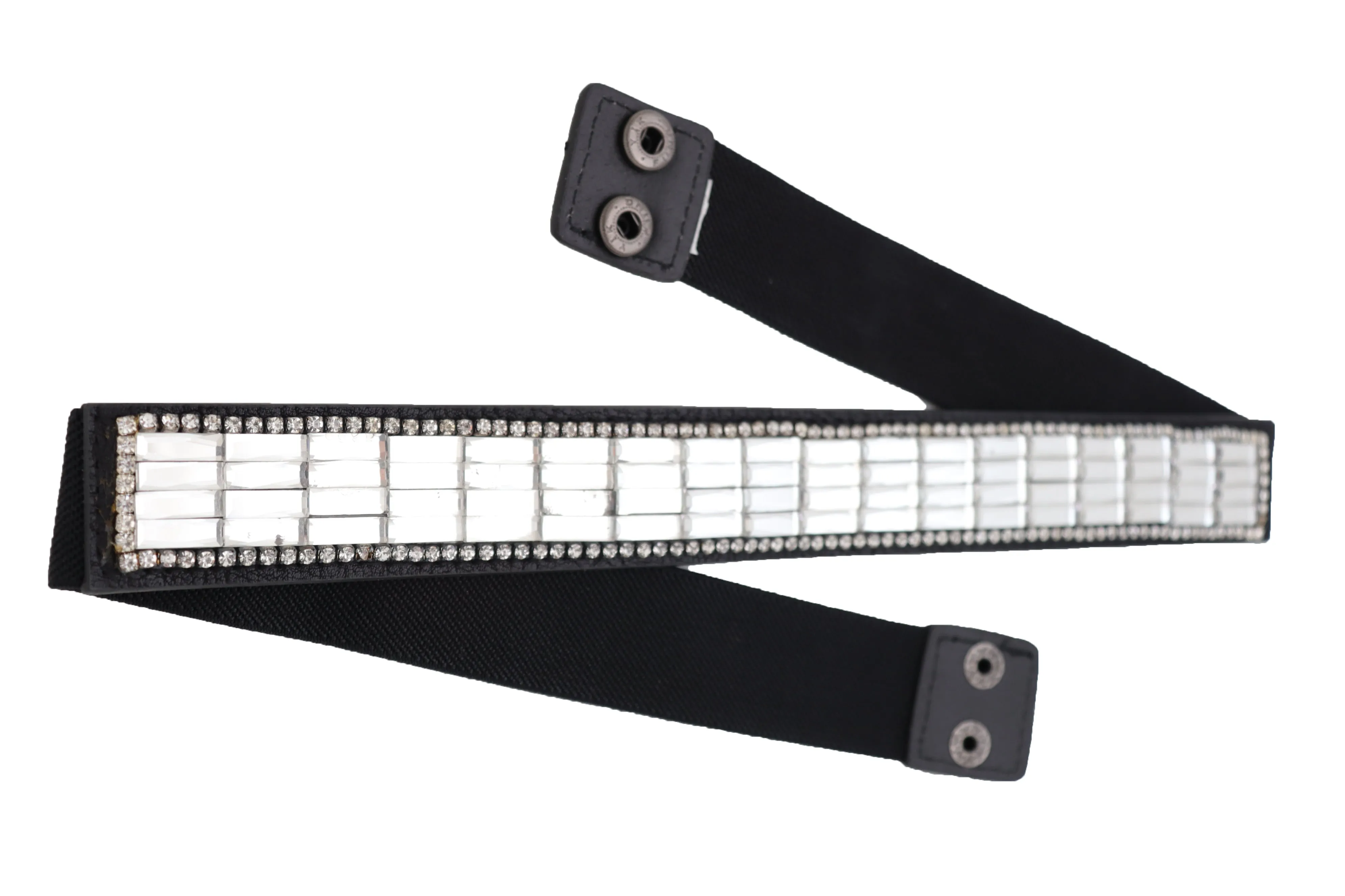 Skinny Black Elastic Waistband Fashion Belt Silver Bling Beads Size S M