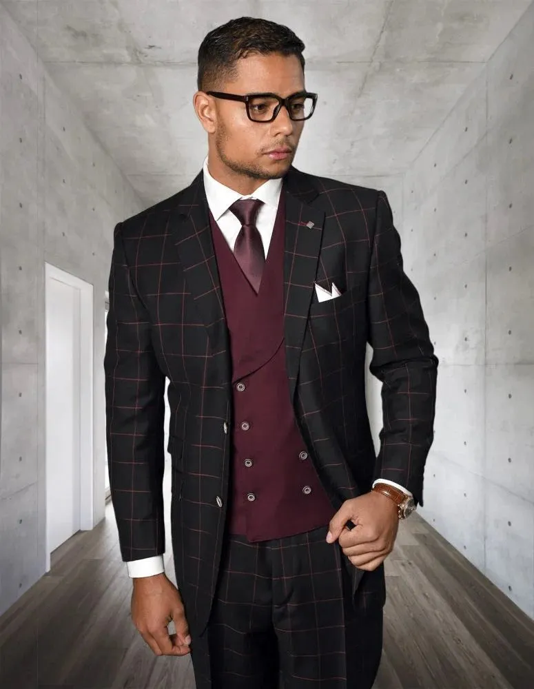 Statement Men's 3-Piece Modern Fit Suit – 100% Wool with Striking Accent Color