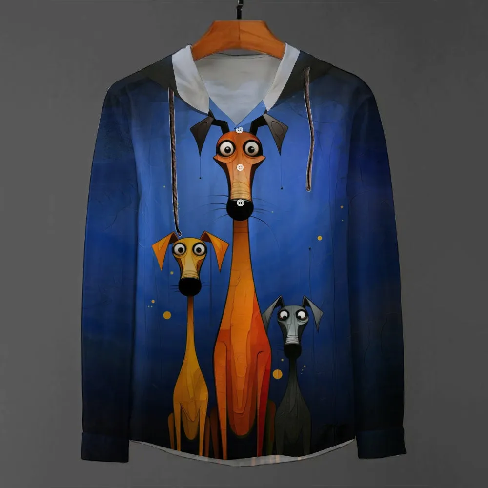 Three Dogs Print Hooded Half-Sleeved Shirt 2408002150