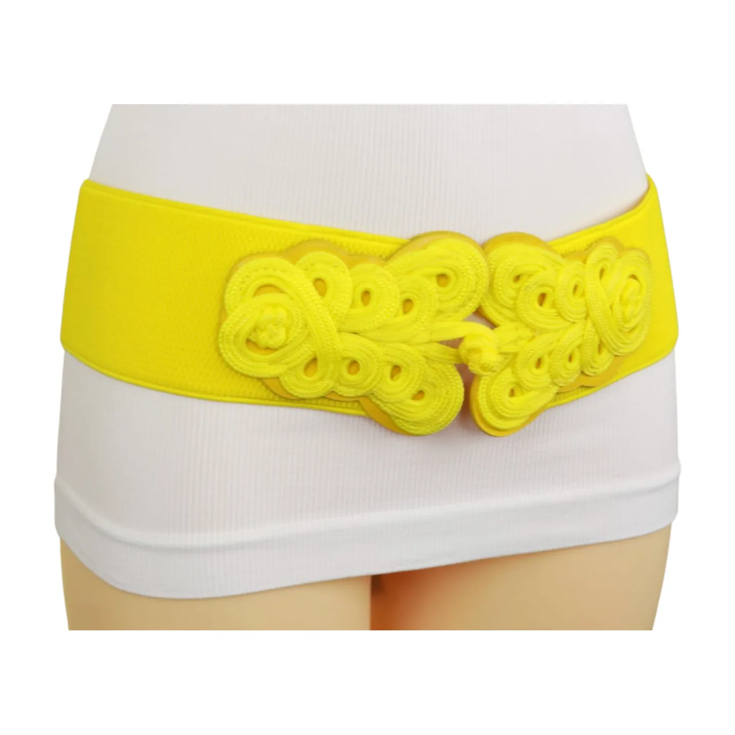 Yellow Elastic Belt Hip High Waist Braided Buckle S M