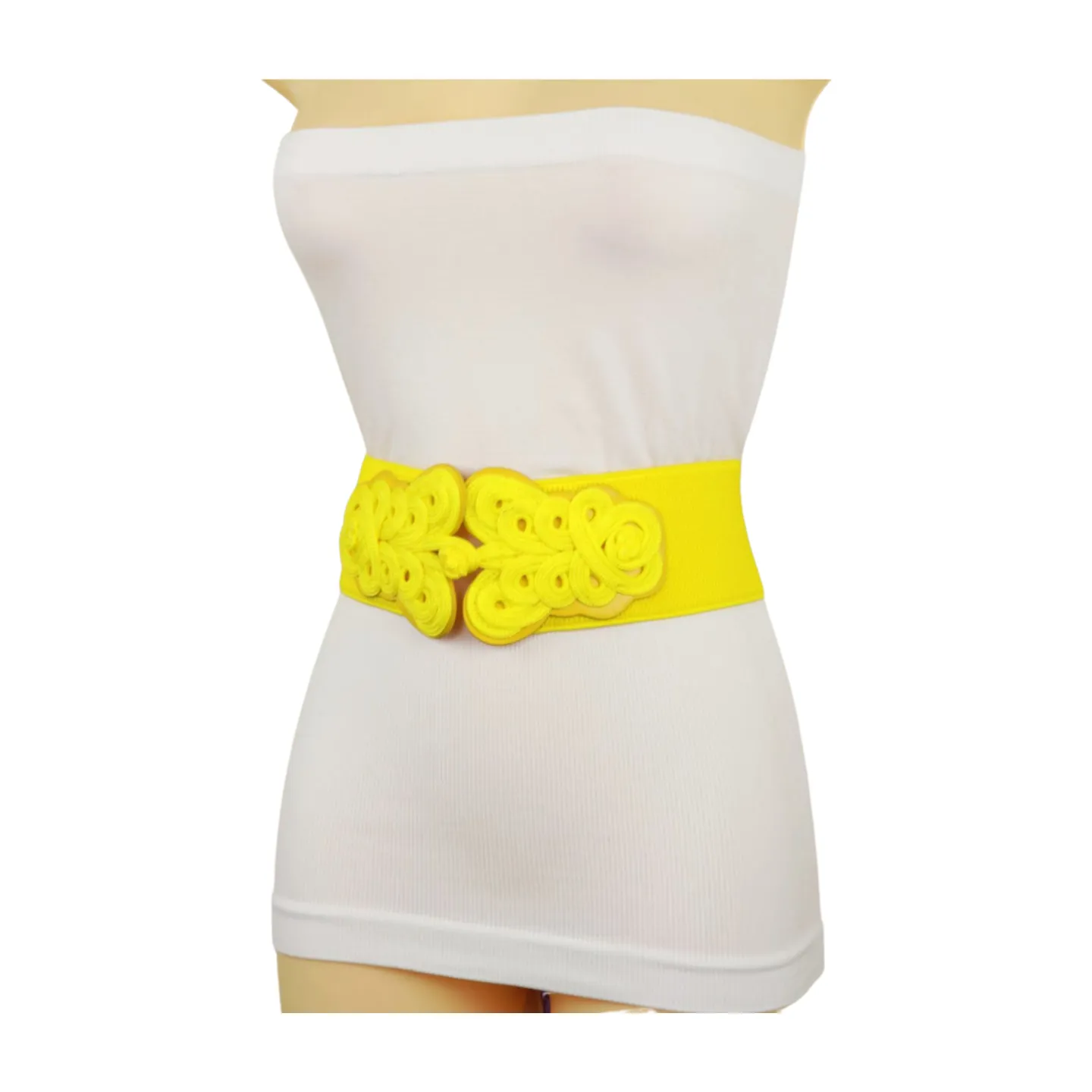 Yellow Elastic Belt Hip High Waist Braided Buckle S M
